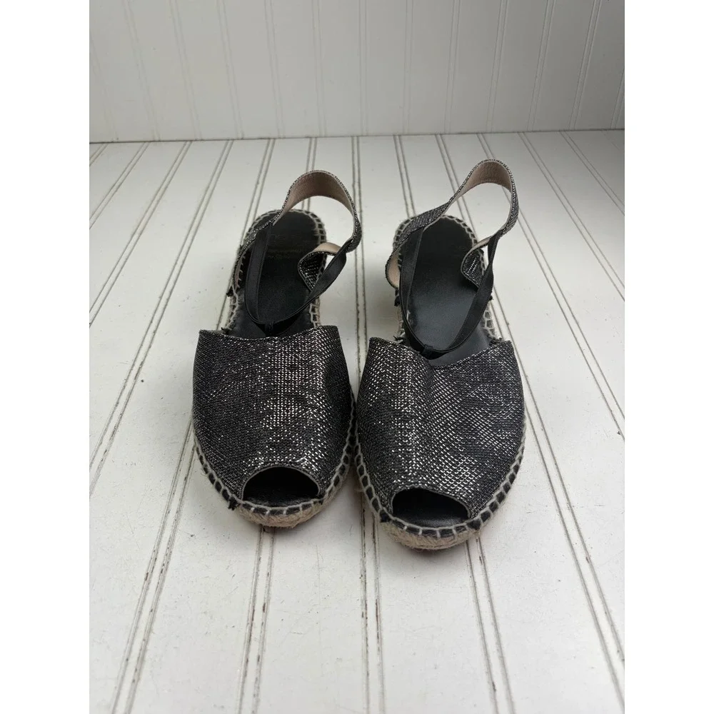 Andre Assous Dainty Black Shimmer Espadrille Wedge Sandals Women's Size 8